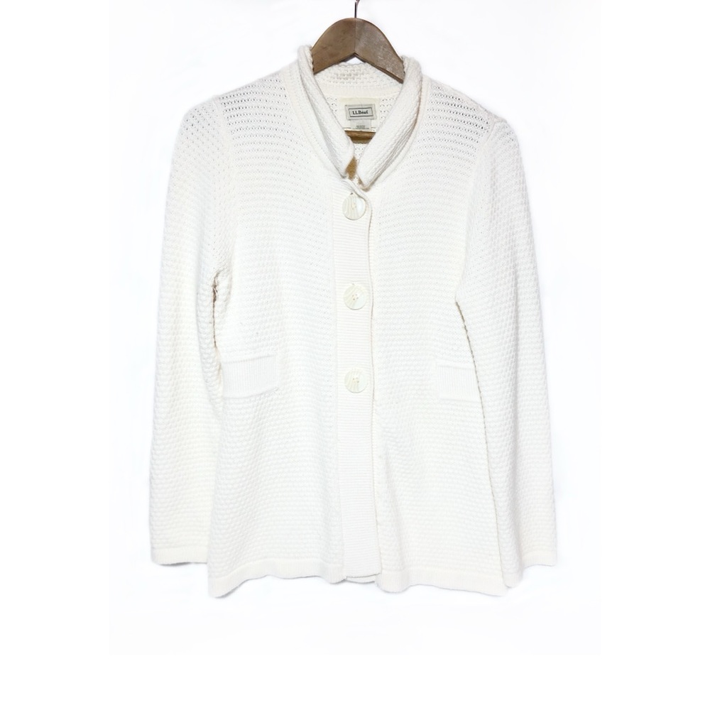 LL Bean Ivory Knit Angora Blend Cardigan Sweater